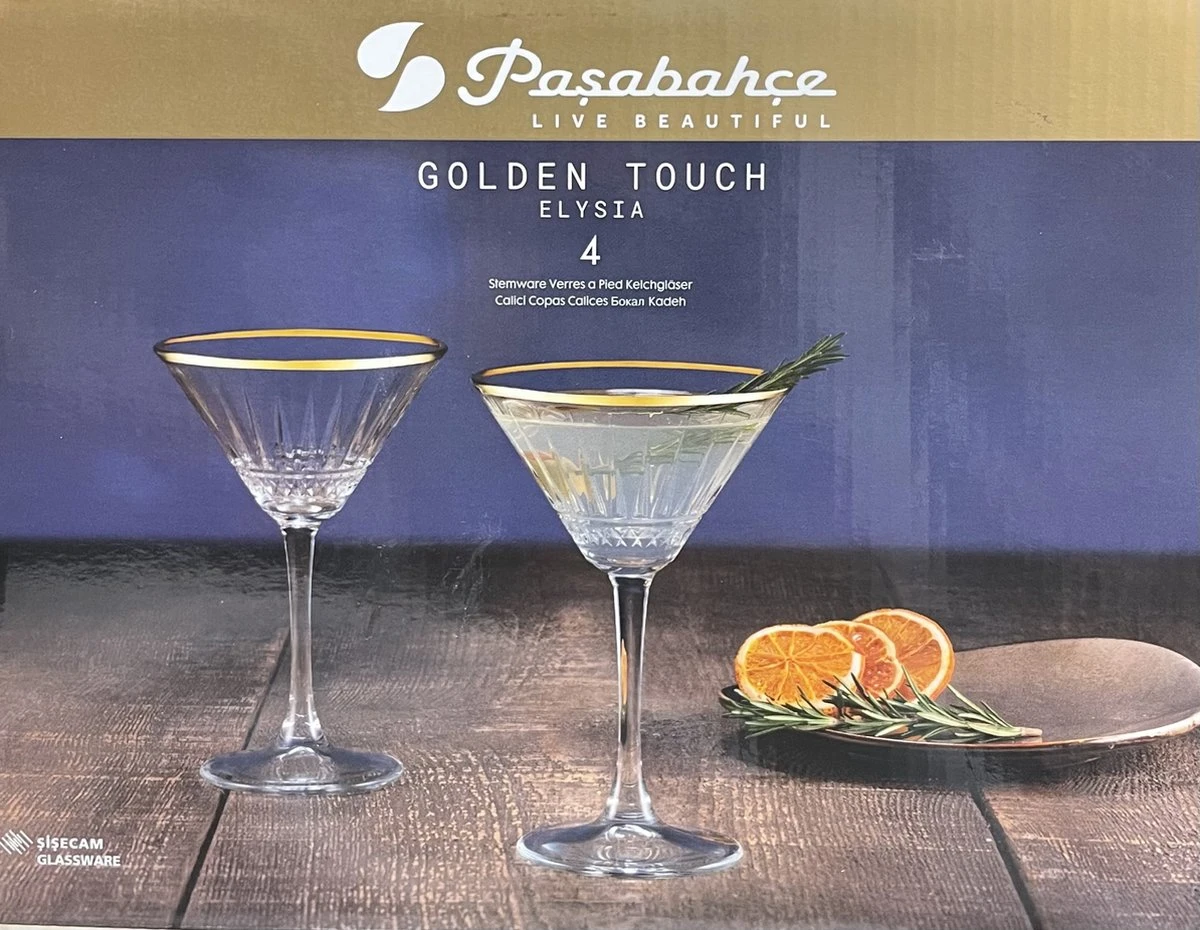 Pasabahce Elysia Golden Touch Martiniglazen 220cc 2 Pasabahce Elysia Golden Touch Martiniglazen 220cc - Afbeelding 2