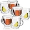 6 Dubbelwandige Glazen Met Oor - ThermischeTheeglazen Dubbelwandig - Koffieglas Handgeblazen - 250 Ml - Set Van 6 Stuks