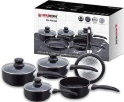 Herzberg HG-5003BK: 8 Pieces Marble Cookware Set - Black -Aanbiedingen Keukengerei Winkel 1200x987 2