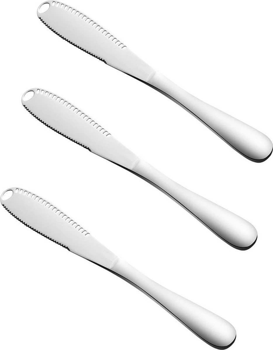 Merkloos Zilverkleurige 3-delige Botermessen Set - Roestvrijstaal - Messenset Voor De Boter - 3 X 20,8 X 1,6 Cm 1 Merkloos Zilverkleurige 3-delige Botermessen Set - Roestvrijstaal - Messenset Voor De Boter - 3 X 20,8 X 1,6 Cm