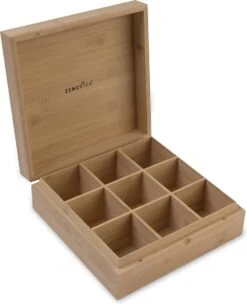 Theedoos Van ZENZYTEA® - Bamboe - Theedoos 9 Vaks - Inclusief 3 Theeblikken Voor Losse Thee - Geschikt Voor Grote & Kleine Theezakjes - Vierkant - Grote Vakken - Luxe Verpakking - Cadeau -Aanbiedingen Keukengerei Winkel 975x1200 1